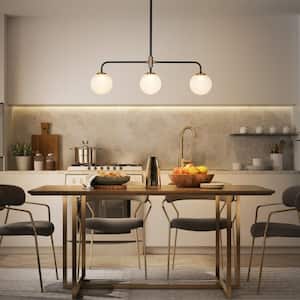 Fullur 17-Watt Integrated LED Black Island Chandelier, Adjustable Hanging Pendant with Globe Frosted Glass Shades