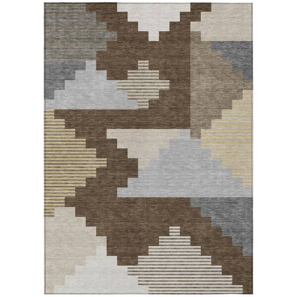 Chantille Machine Washable Indoor/Outdoor Abstract ACN2847 Chocolate 10 ft. x 14 ft. Area Rug