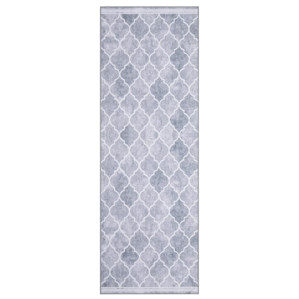 Vintage Grid Printed Rug Low Pile Non-slip Carpet Washable Area Rug Home Decor Rug Gray, 2X6ft