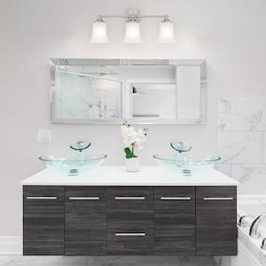 Bronson 23 in. 3-Light Brushed Nickel Vanity with Etched Glass Shades