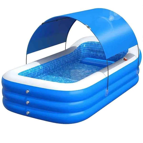 110 in. x 63 in. x 20 in. Rectangular Inflatable Kiddie  Pool with UPF 60+ Canopy and Built-In Backrest