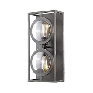 Port 9 in. 2-Light Olde Bronze Wall Sconce Light with Olde Bronze Steel Shade with Bulb(s) Included