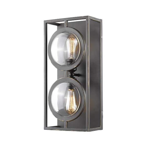 Unbranded Port 9 in. 2-Light Olde Bronze Wall Sconce Light with Olde Bronze Steel Shade with Bulb(s) Included