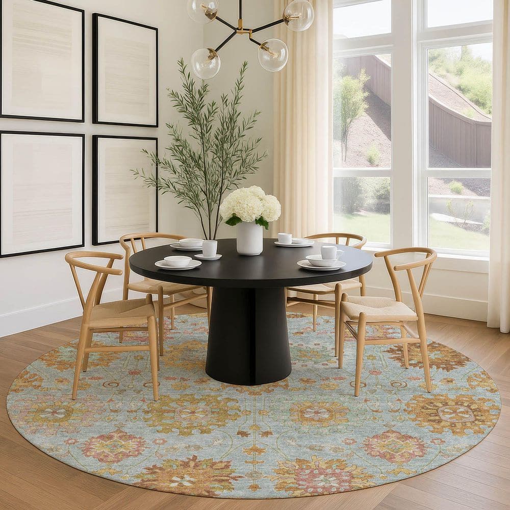 Chantille Machine Washable Indoor/Outdoor Abstract ACN2289 Seafoam 8 ft. x 8 ft. Round Rug price history on PriceWatchPro