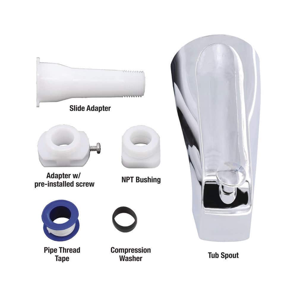 Universal Chrome Tub Spout with Pull Up Diverter