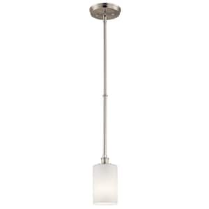 Joelson 1-Light Brushed Nickel Transitional Shaded Kitchen Mini Pendant Hanging Light with Etched Glass