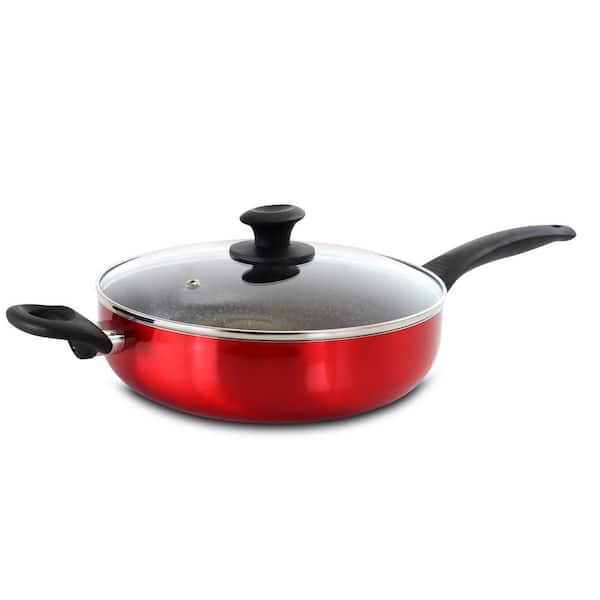 Oster Merrion 3.5 qt. Aluminum Nonstick Saute Pan in Red with Glass Lid ...