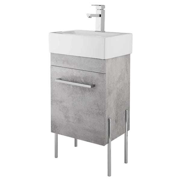 FINE FIXTURES Concordia 17 in. W x 11.75 in. D x 33.50 in. H Bathroom Vanity in Gray Marble with White Ceramic Top