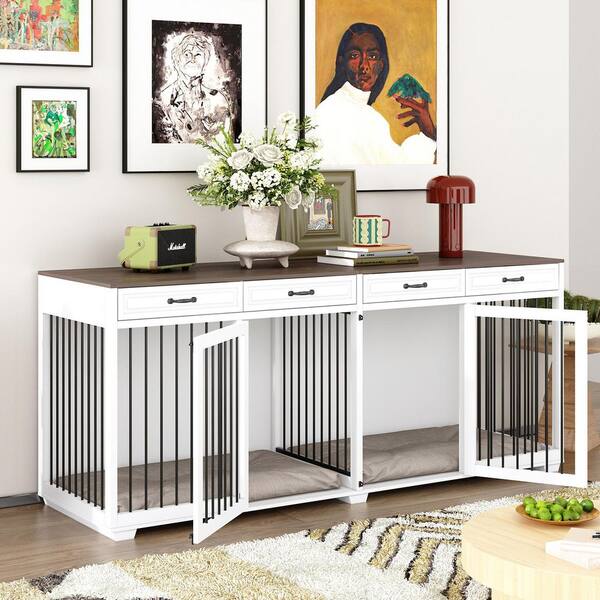 FUFU&GAGA 92.9 in. Super Large Dog Crate Furniture, Indoor Wooden