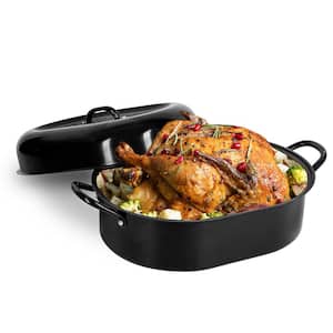 3.7 qt. Aluminum Nonstick Diamond Infused Coating Covered Oval Roasting Pan with Lid