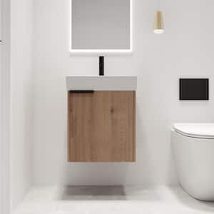 19 in. W x 15 in. D x 22.8 in. H Wall-Mounted Bath Vanity in Light Brown with White Ceramic Vanity Top