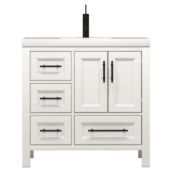 VIV 36 in. W x 20 in. D x 35 in. H Single Sink Freestanding Bath Vanity in White with White Acrylic Top