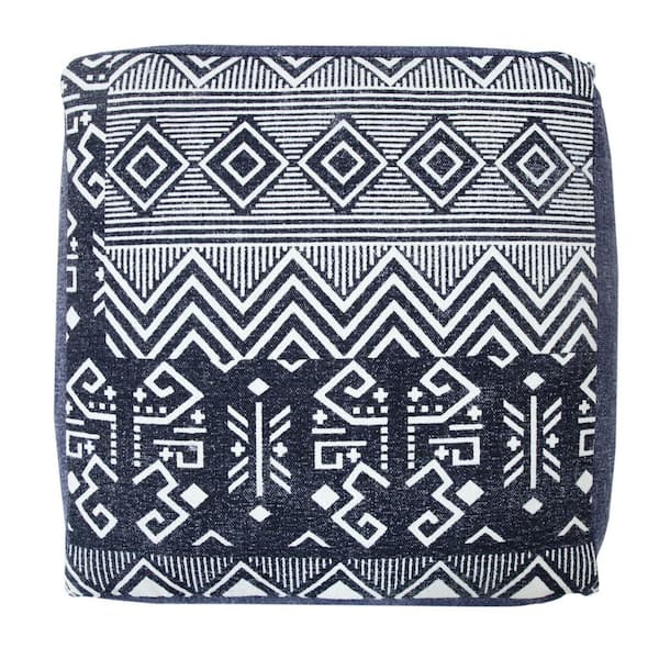 HomeRoots Amelia Blue Cotton Square Cube Ottoman