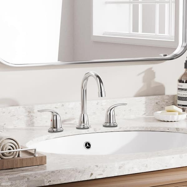 8 in. Widespread Double Handle Bathroom Faucet with Drain Kit Included in Polished Chrome