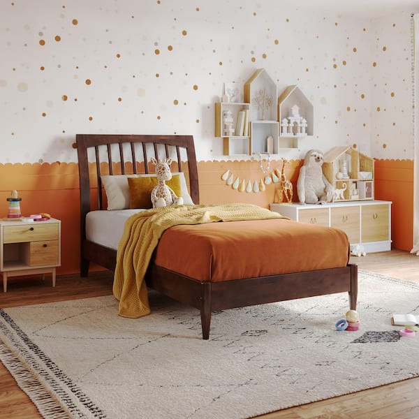 AFI Orleans Walnut Brown Solid Wood Frame Twin Low Profile Sleigh Platform Bed