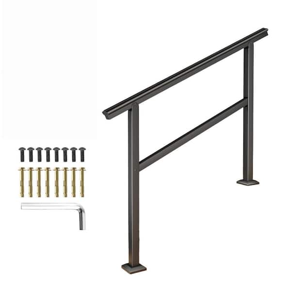 45 in. x 34 in. Black Aluminum and Iron Hand Rails for Outdoor Steps, Fits 0 to 4 Steps, Outdoor Steps for Porch Deck
