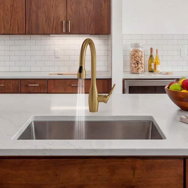 16.6 in. H Pull Down Sprayer Kitchen Faucet with 360° Spout Swivel in Brushed Gold