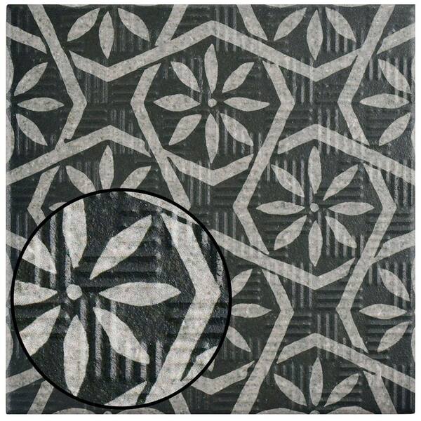 Merola Tile - Area 15 Botanic Black 6 in. x 6 in. Porcelain Floor and Wall Tile (11.94 sq. ft. / case)