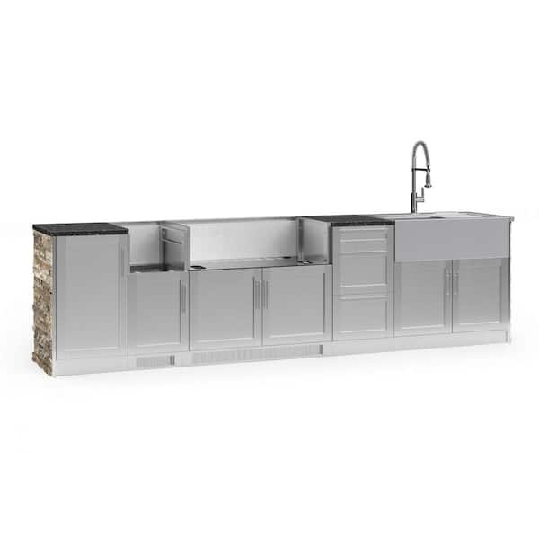 NewAge Products Signature Series 131.16 in. x 25.5 in. x 58.64 in. 10-Piece Outdoor Kitchen Cabinet Set w/DSB and 40 in. Grill Cabinet