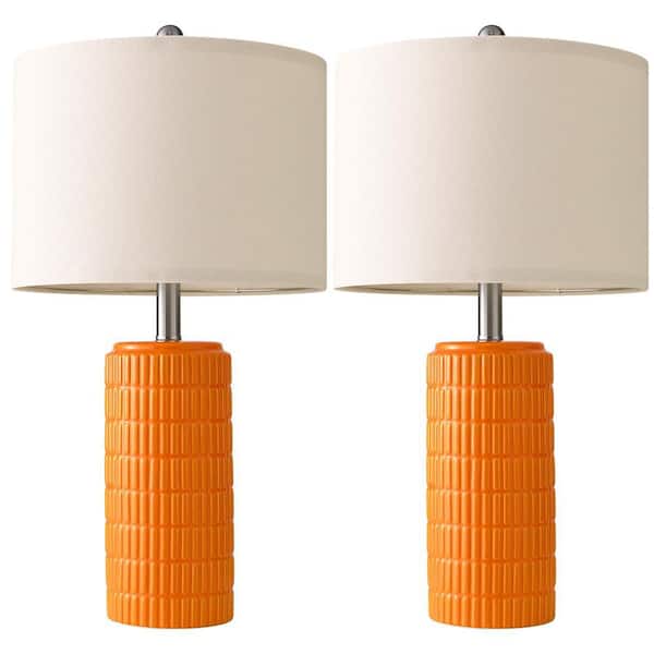 23 in. Orange Ceramic Lantern Table Lamp for Living Room 2 Pack