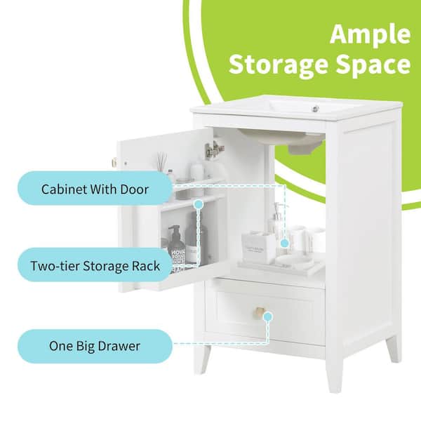 Virubi 20 in. W Single Sink White Bath Vanity with White Ceramic