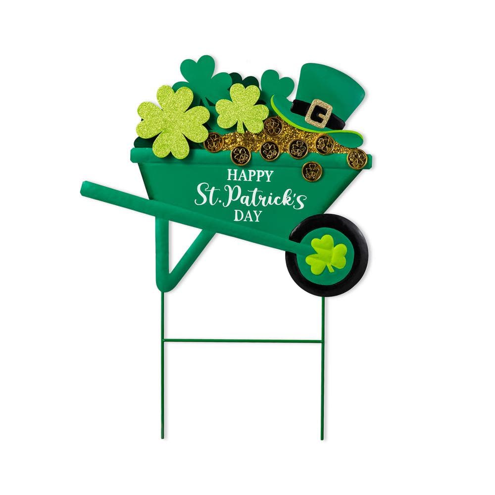 Glitzhome 24 in. H St. Patrick's Metal Shamrocks Wagon Yard Stake or Wall Decor