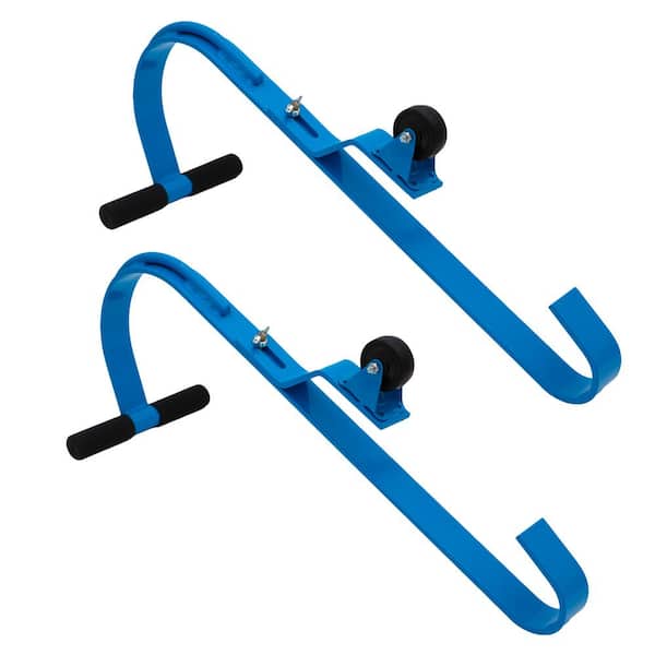 2-Pack Heavy Duty Powder-Coat Painted Blue Steel Ladder Roof Hook with Wheel