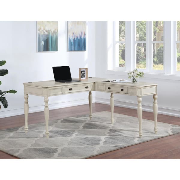 OSP Home Furnishings Country Meadows 60 in. L-Shape Antique White Wood 2-Drawer Desk