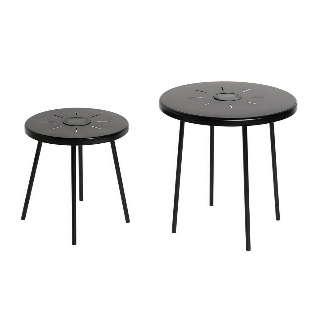 Solar-Powered LED 2-Piece Nesting Outdoor Side Table Set, Black Weather-Resistant Steel Patio Accent Tables price history on PriceWatchPro