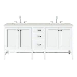 Addison 72.0 in. W x 23.5 in. D x 35.5 in. H Bathroom Vanity in Glossy White with Lime Delight Silestone Quartz Top