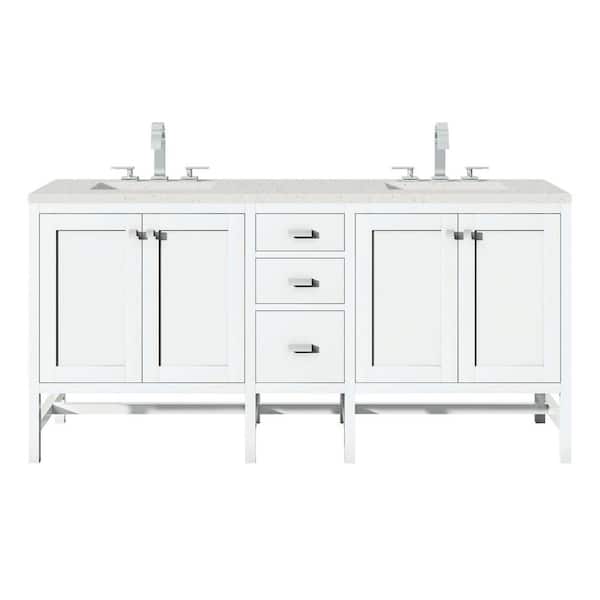 James Martin Vanities Addison 72.0 in. W x 23.5 in. D x 35.5 in. H Bathroom Vanity in Glossy White with Lime Delight Silestone Quartz Top