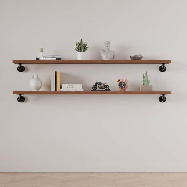 Industrial Series 48in W x 8in D Brown Wood 2-Tier Decorative Wall