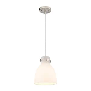 Newton Bell 100-Watt 1-Light Satin Nickel Shaded Pendant Light with Frosted Glass Frosted Glass Shade