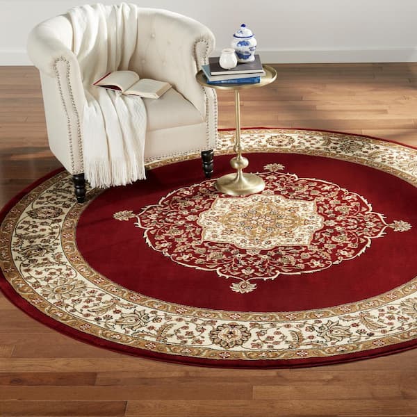 Home Dynamix Bazaar Emy Red Ivory 5 Ft, Round Wool Oriental Rugs 8×10