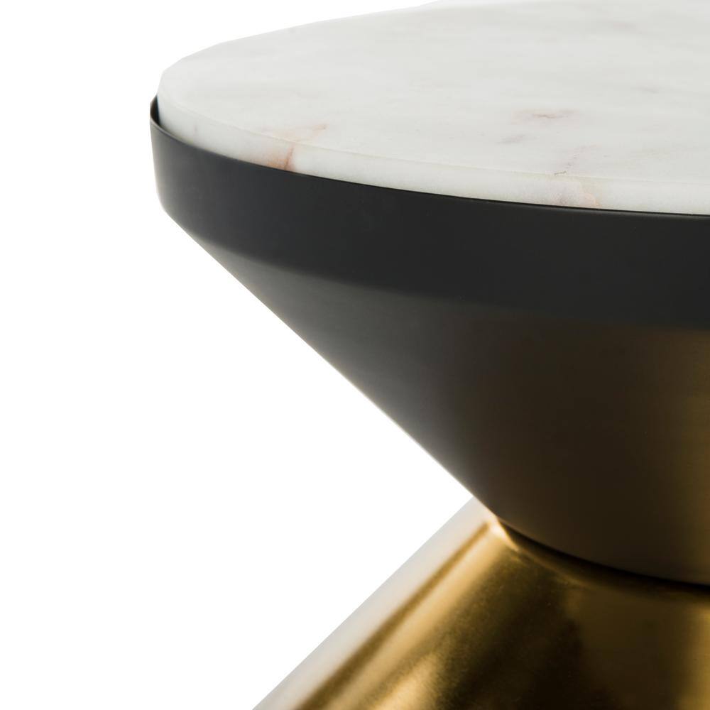 Azizi Transitional Black and Gold Round Stone Top Side Table