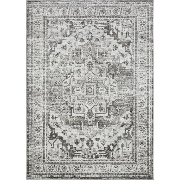 LOOMAKNOTI Rhane Alvner Gray 7 ft. 10 in. x 9 ft. 10 in. Oriental Polypropylene Area Rug
