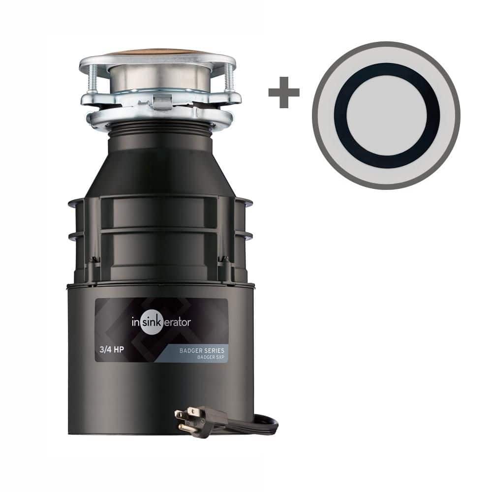 Badger 5XP W/C, 3/4 HP Continuous Feed Kitchen Garbage Disposal with Power Cord and Putty-Free Sink Seal, Badger Series -  InSinkErator, 80678-ISE