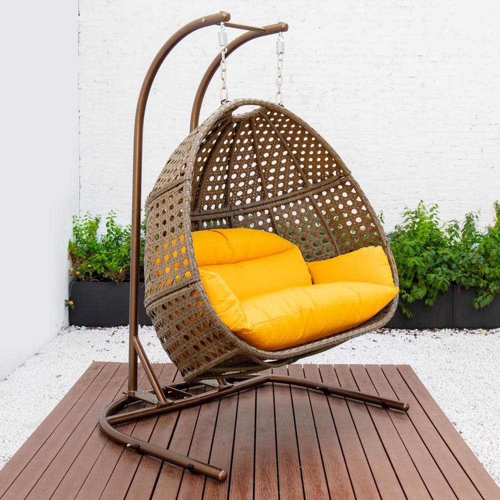 Amber Wicker Double Egg Hanging Chair with Cushions