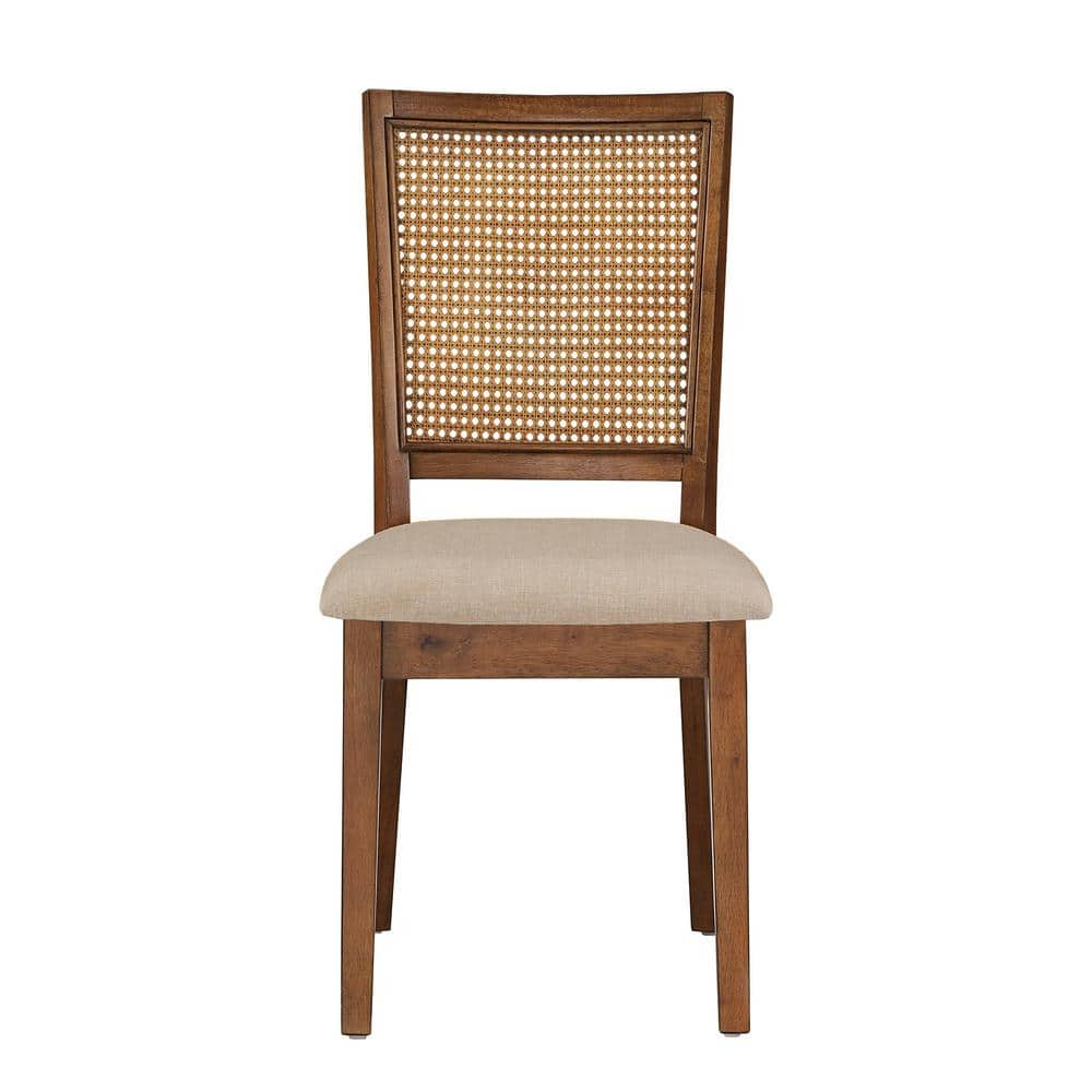 HomeSullivan Oak Beige Linen Rattan Back Dining Chairs (Set of 2 ...