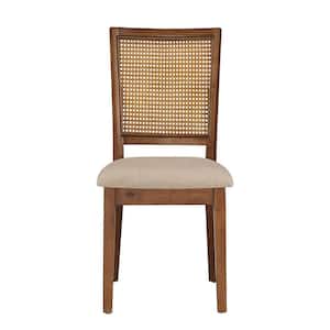 Oak Beige Linen Rattan Back Dining Chairs (Set of 2)