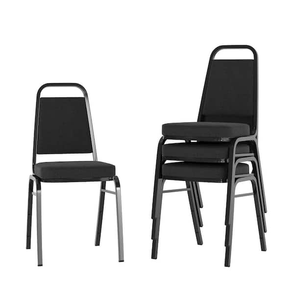 Hercules Black Frame Fabric Trapezoidal Back Stacking and 2.5 Thick Seat Banquet Chair (Set of 4)