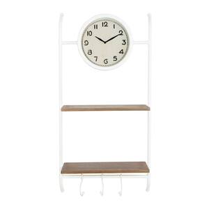 White Wall Clock with Shelves & Hooks