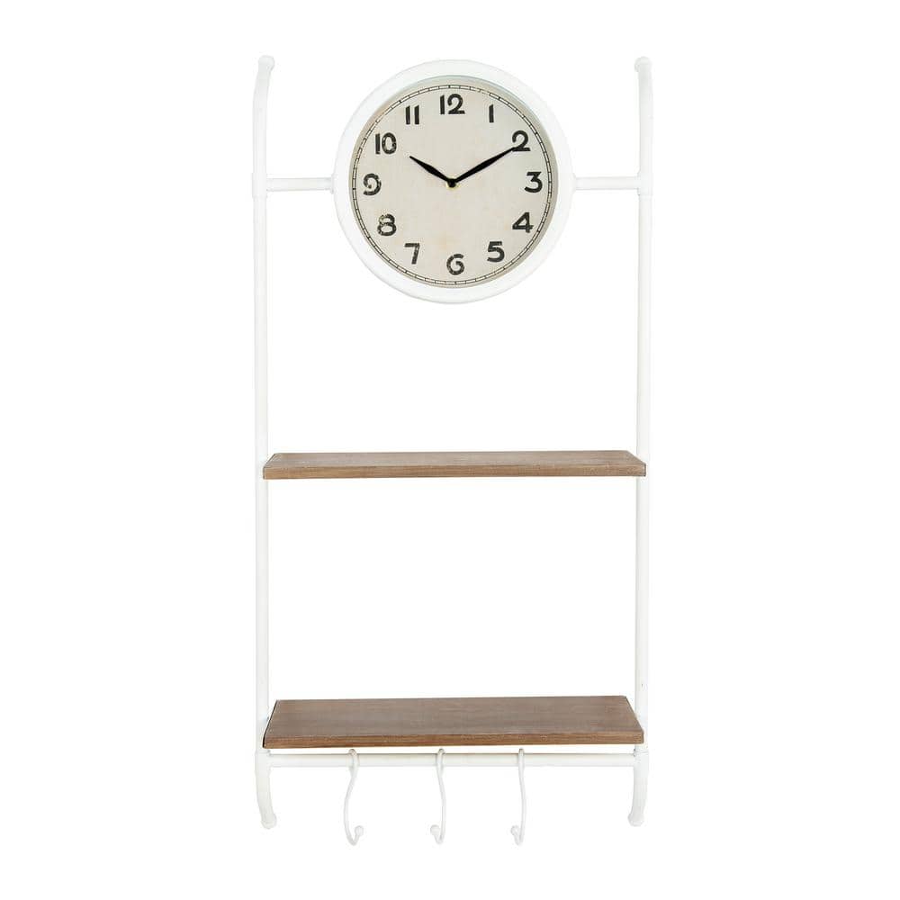 Woven Paths Wall Clock with 2 Shelves & 3 Hooks
