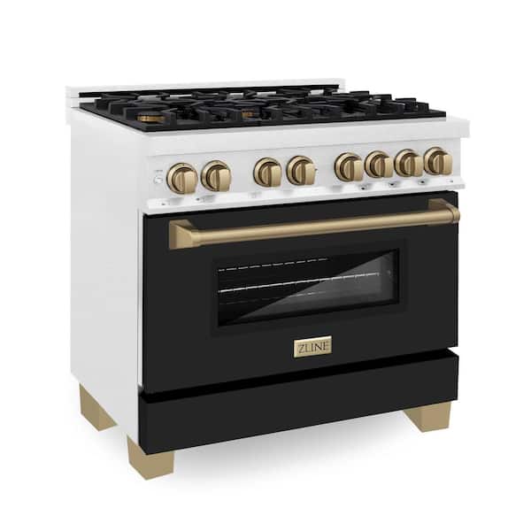 ZLINE Kitchen and Bath 36 in. 6-Burner Dual Fuel Range with Black Matte Door in Fingerprint Resistant Stainless Steel and Champagne Bronze