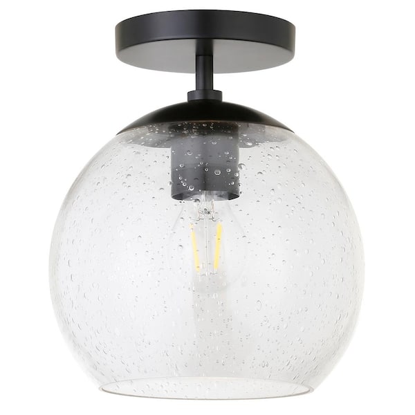 Meyer&Cross Bartlett 9 in. Matte Black Semi-Flush Mount with Seeded Glass Shade