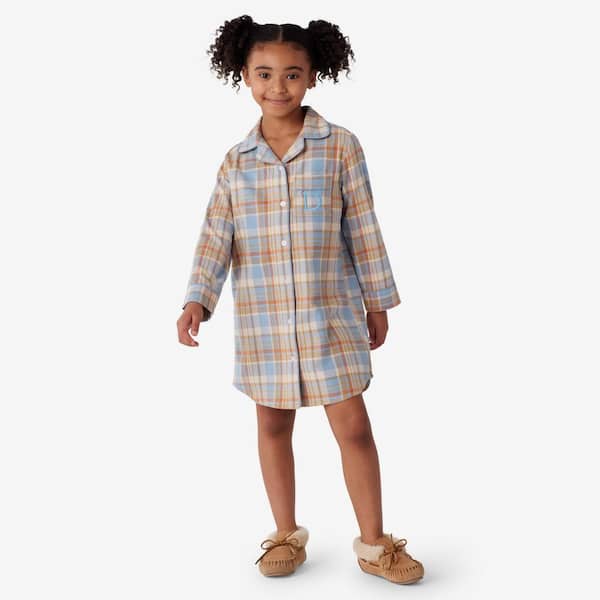 The Company Store Company Cotton Family Flannel Girls 14/16-Beige Multi Plaid Nightgown