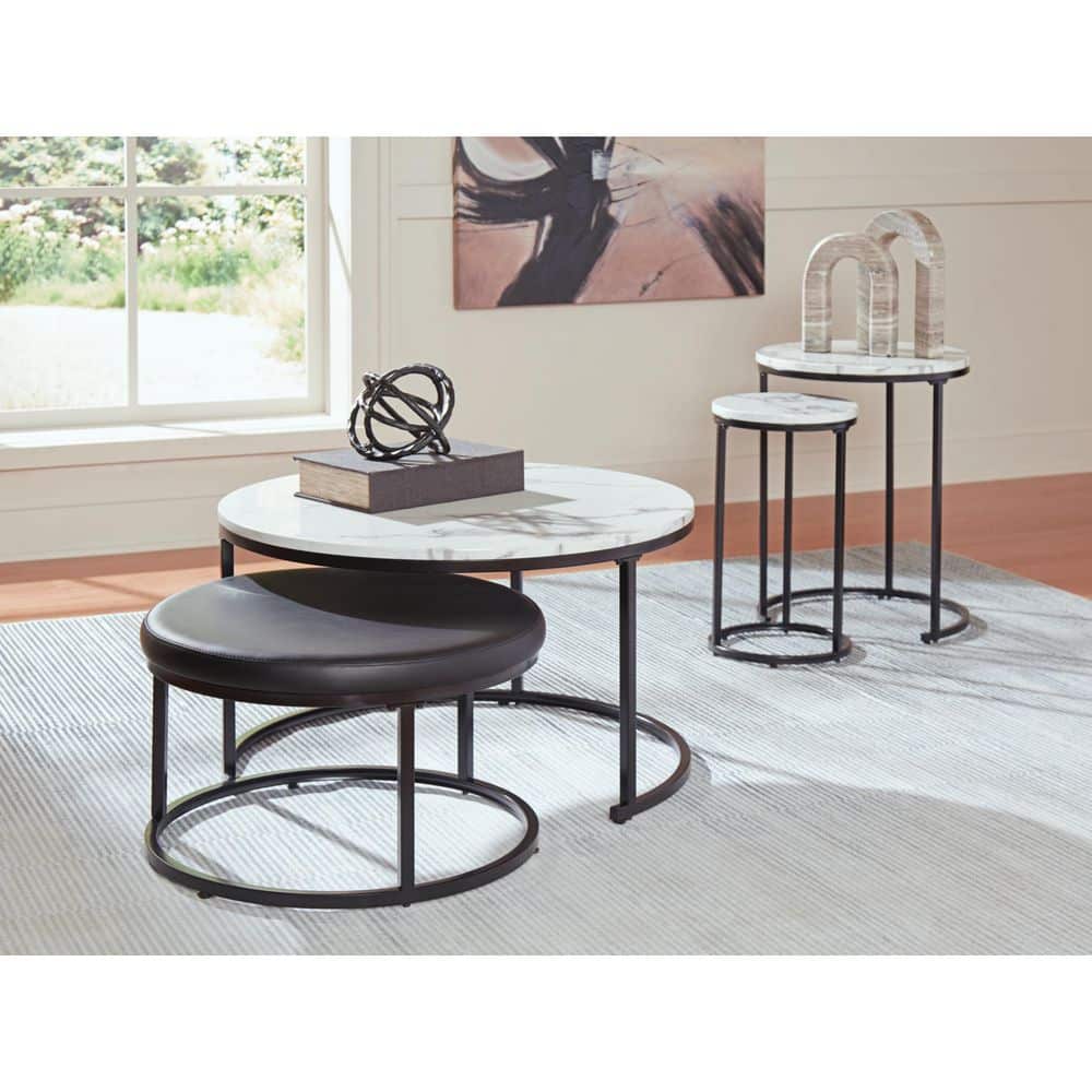 Jusmour 31.5 in. Black/White Round Faux Marble Coffee Table with 4 Pieces price history on PriceWatchPro