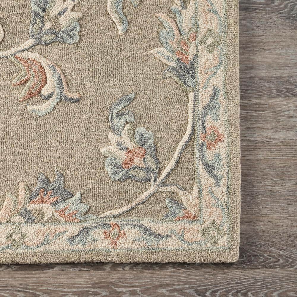Victorian Mirroring Floral Bloom Hand-Tufted Wool Rug 5' x 7' Blue