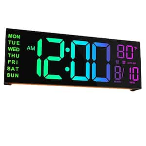 15.35 in. Black Rectangular Digital Plastic Wall Clock, Dual Alarm with Big LED Screen Display