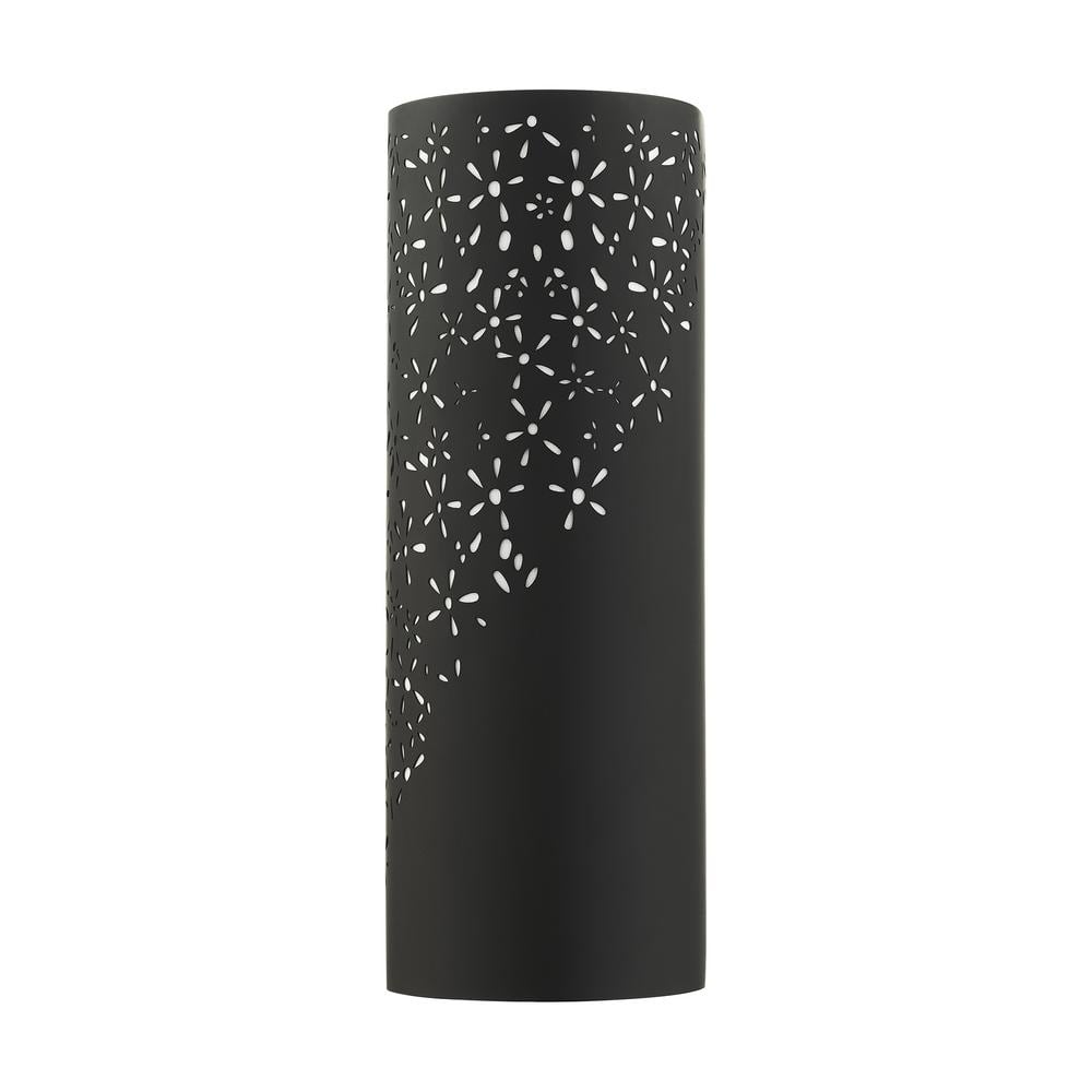Noria Organic Laser Cut Black Steel 2-Light Sconce with Off-White Linen Shade